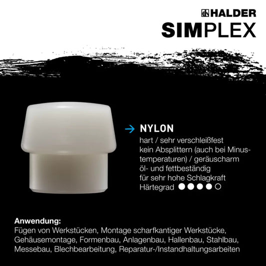 HALDER SIMPLEX-Schonhämmer Nylon; mit Aluminiumgehäuse und hochwertigem Holzstiel EH 3108