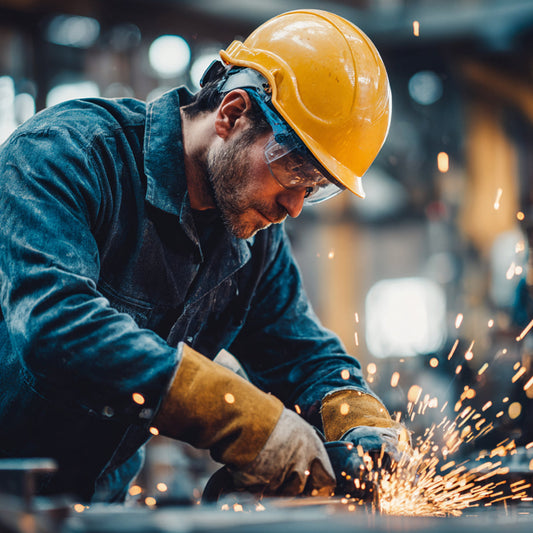 Arbeitsschutz - Helm Brille und Arbeitsschutzhandschuhe im EInsatz