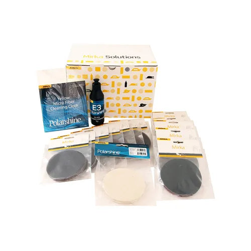 Mirka Glasschliff-Kit 125mm mit Schleifscheiben, Reinigungstuch, Politur und Anleitung im Überblick