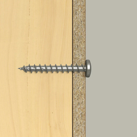 fischer PowerFast FPF II PTF A2 Spanplattenschraube mit Panhead-Kopf in Holz und Spanplatte verschraubt 