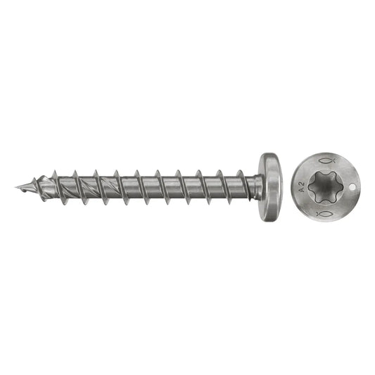 fischer PowerFast FPF II PTF A2 Spanplattenschraube mit Halbrundkopf, Vollgewinde und Innenstern TX aus A2-Edelstahl.