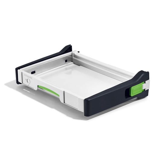 Festool Auszug SYS-AZ-MW 1000 Schublade mit weißem Tablarboden und schwarzen Griffen, Vollauszug für Systainer.