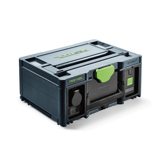 Festool SYS-PowerStation SYS-PST 1500 Li HP Stromversorgung Systainer-Format mit Stromanschlüssen und grünem Tragegriff