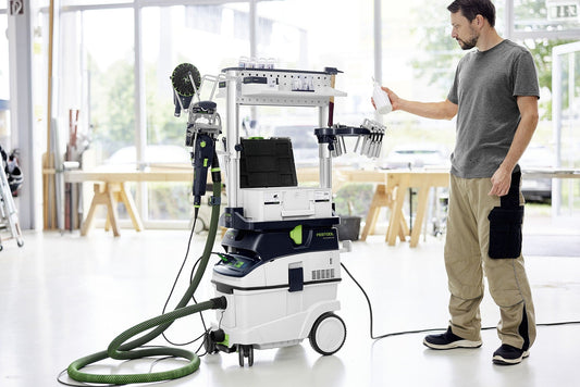 Festool Workcenter WCR 1000 T-LOC mobiler Arbeitsplatz mit Absauganlage und Werkzeugorganisation in Werkstatt