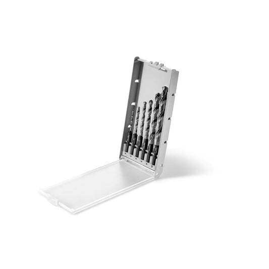 Festool Bohrerkassette BKS SYS3 D3-10 HSS CE mit 6 Metallbohrern in Kunststoffbox geöffnet.