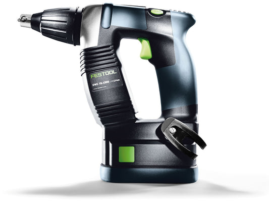 Festool Akku-Bohrschrauber DWC 18-4500 mit grünem Trigger und schwarzem Gehäuse, Seitenansicht