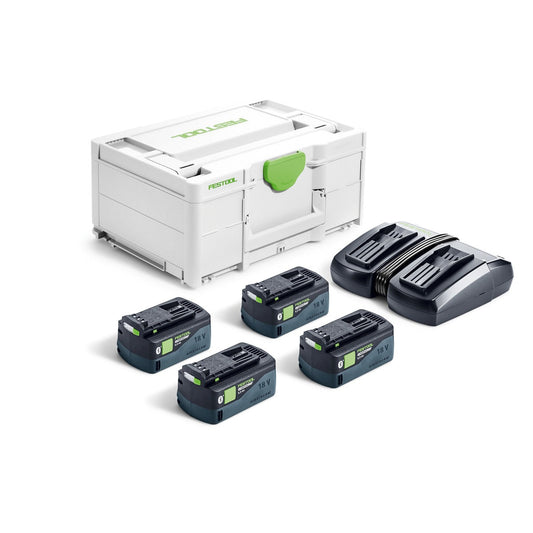 Festool Energie-Set SYS 18V mit vier HP5,0 Akkupacks und TCL6DUO Schnellladegerät im Systainer³