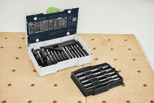 Festool SYS3 S 76-BB-Set Bit und Bohrer-Set mit Systainer, Hammerbohrern, Forstnerbohrer und Bits
