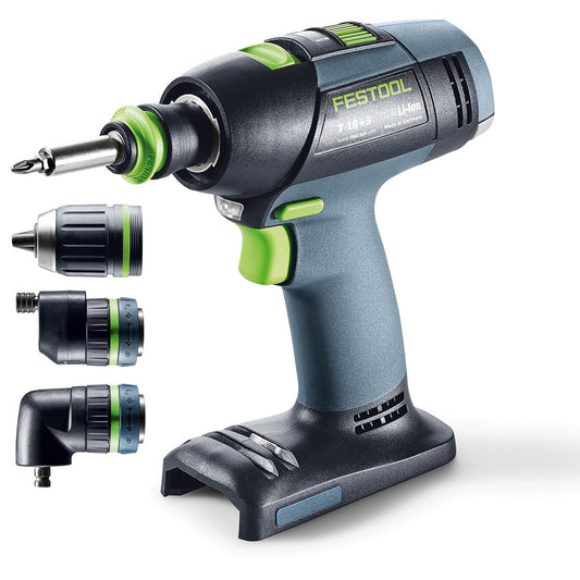 Festool T18+3 Akku-Bohrschrauber mit CENTROTEC Schnellwechselsystem und Zubehör-Vorsätzen