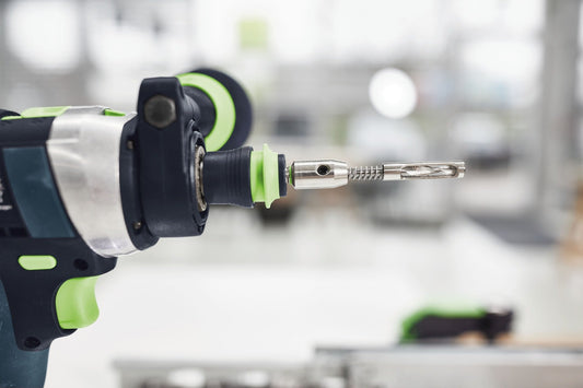 Festool Zentrierbohrer ZB HS D 5 EURO CE mit Bohrfutter und gefederter Führungshülse in grün-schwarz