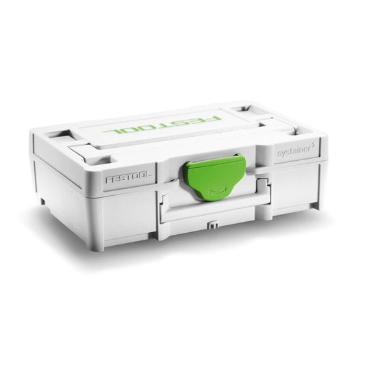 Festool Systainer³ SYS3 XXS 33 GRY Kleinbox weiß mit grünem Verschluss und T-LOC Koppelsystem