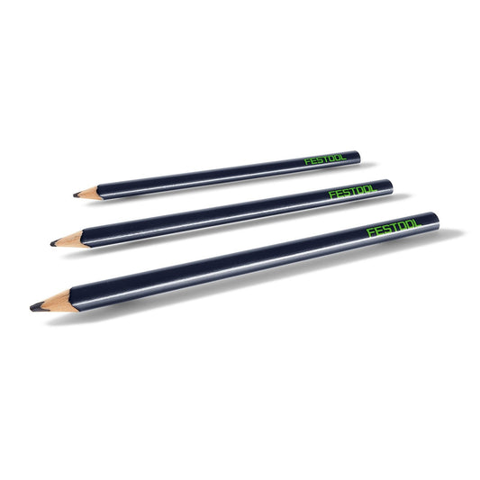 Festool Zimmermannsbleistifte BS-ZM-Set, 3 Stifte mit ovaler Form, dunkelblaue Farbgebung und grünem Logo