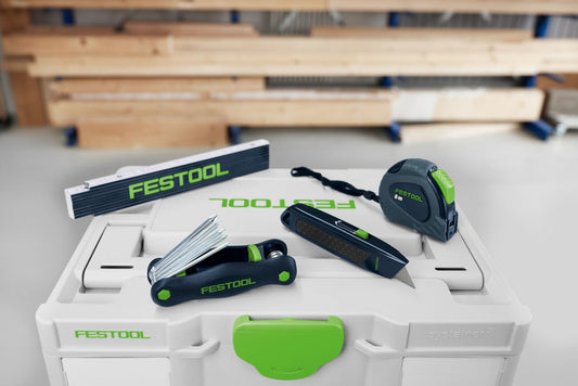 Festool Meterstab Zubehör Set mit Gliedermaßstab, Stahlmaßstab und Messwerkzeugen in Systainer