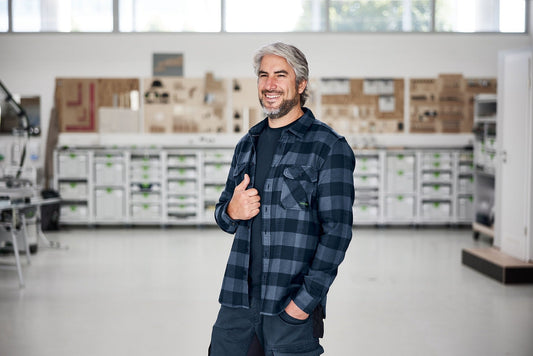 Festool Flanellhemd CKSH-FT1 dunkelblau kariert, 100% Baumwolle, Herrenschnitt mit Brusttaschen