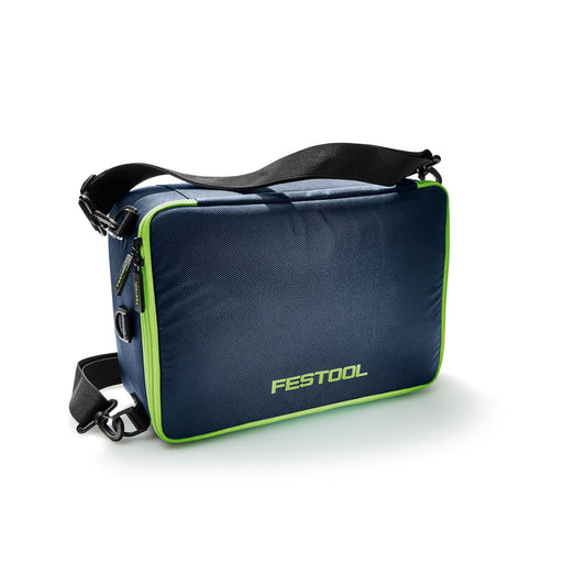 Festool Isoliertasche ISOT-FT1 dunkelblau mit neongrünem Reißverschluss und Schultergurt, Hauptansicht.