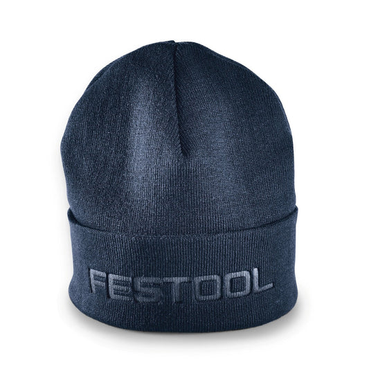 Festool Strickmütze CP-FT1 dunkelblau mit Festool Logo, Vorderansicht auf weißem Grund