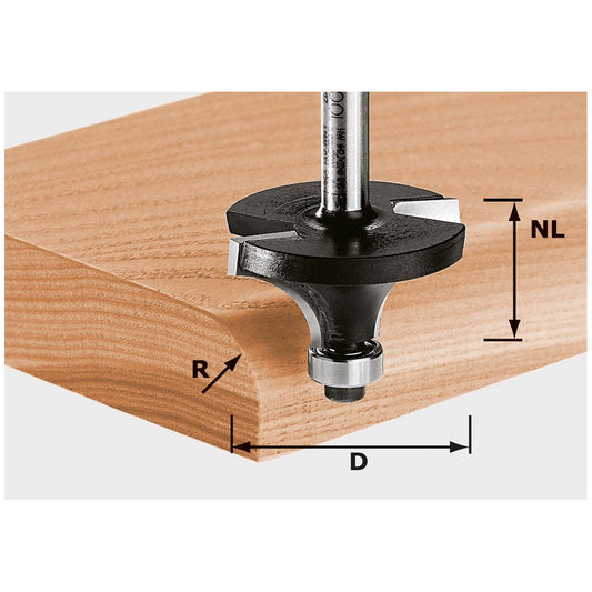 Festool Abrundfräser HW mit Hartmetallschneiden beim Abrunden von Holzkantenprofile mit Radius R und Durchmesser D