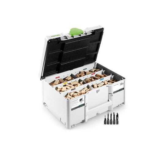 Festool DOMINO Dübel Sortiment 1060 BU in SORT-SYS3 Systainer mit Holzdübeln und Fräsern