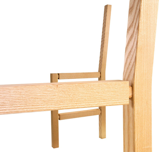 Festool DOMINO Dübelstange Buche in Holzverbindung, Detailansicht der Führungsrippen und Leimtaschen.