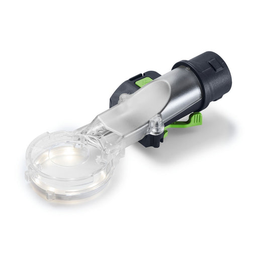 Festool Absaughaube LM-OF 1400 mit LED-Lichtring und transparenter Absaugschale, Seitenansicht