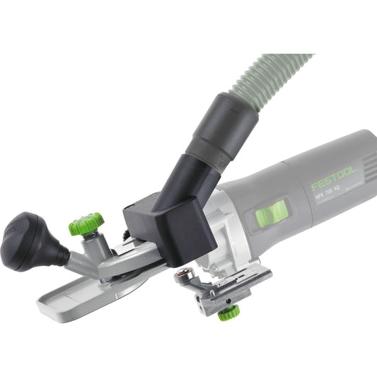 Festool Frästisch FT-MFK 700 mit Absaughaube und Anlaufschuh für präzises Bündigfräsen von Kantenumleimern