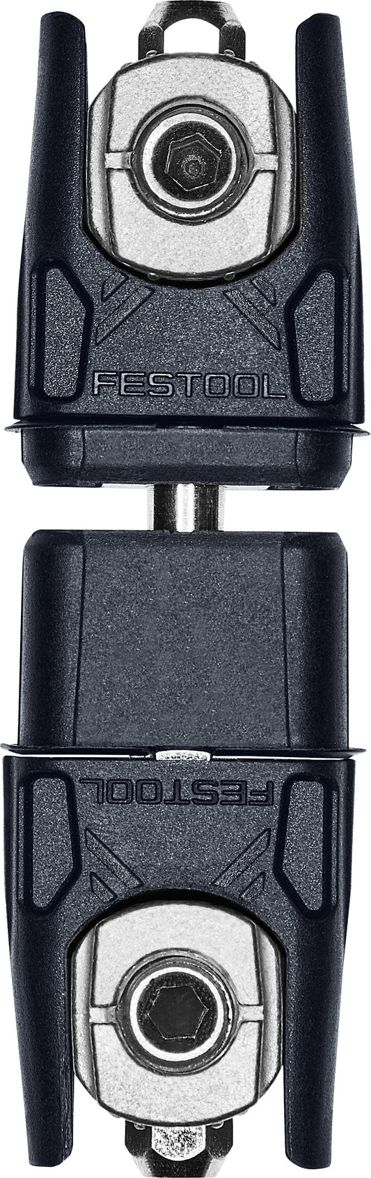 Festool Mittelseitenverbinder MSV D8/25, Vorder- und Rückansicht mit Verbindungsbeschlag und Anzugsbolzen.