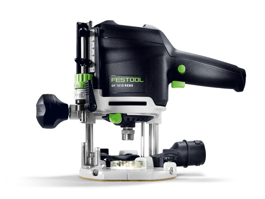 Festool Oberfräse OF 1010 REBQ mit Säulenklemmung, LED-Lichtring und Seitenanschlag in Seitenansicht