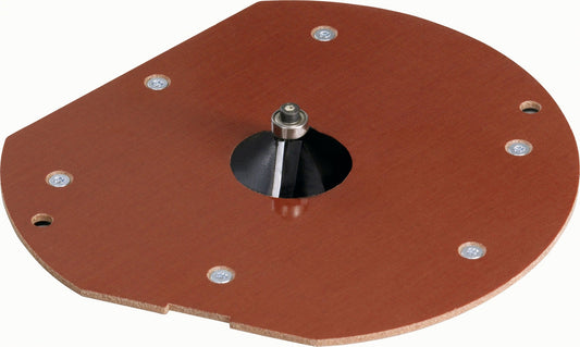 Festool Laufsohle LA-OF 2200 D36, rote Hartgewebe-Oberfläche mit Befestigungslöchern und Zentrierbohrung von oben.