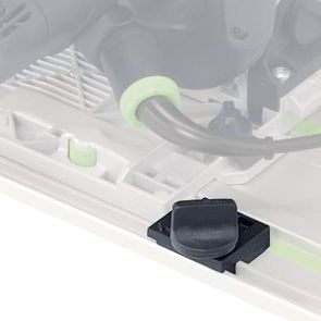Festool Rückschlagstopp FS-RSP schwarze Kunststoffnase zur Fixierung an Führungsschiene FS/2 Detail.