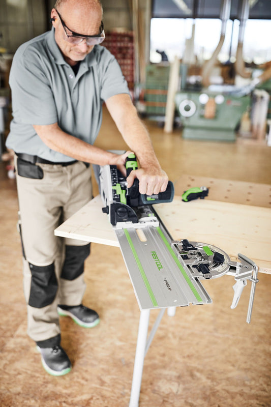 Festool Winkelanschlag FS-WA an Führungsschiene montiert, Handgriff für Winkelschnitte positions
