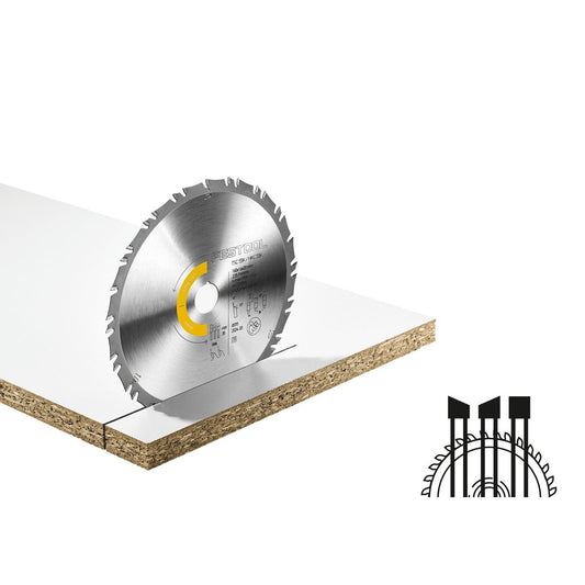 Festool Kreissägeblatt WOOD FINE CUT HW mit Hartmetallzähnen beim Schneiden in Sperrholz, Anwendungsbeispiel