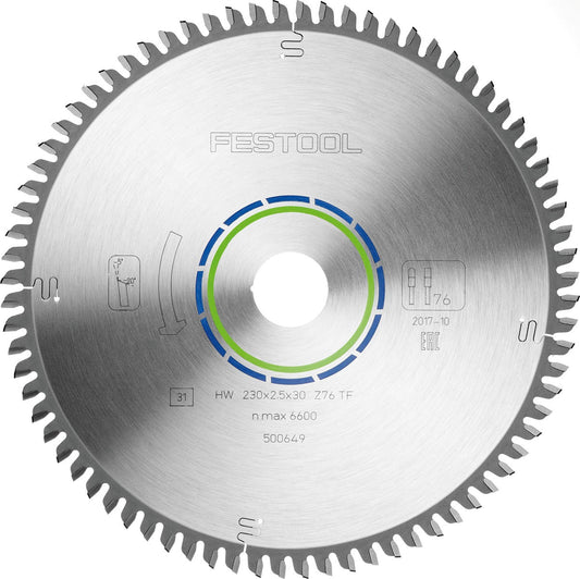 Festool Kreissägeblatt HW 230x2,5x30 Z76 TF für Aluminium und Kunststoff, Hartmetallzähne.