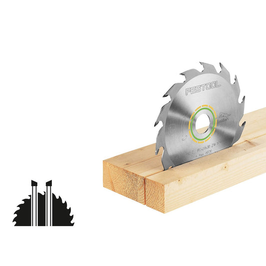 Festool Kreissägeblatt WOOD RIP CUT HW bei Längssschnitt in Holz auf Handkreissäge, Hartmetallzähne sichtbar