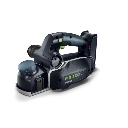 Festool Akku-Hobel HLC 82 EB mit bürstenlosem Motor, Spiralmesser und grünen Bedientasten in Seitenansicht