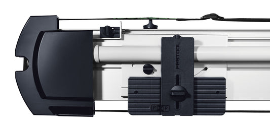 Festool Winkelabstützung AB-KA-UG/2 Seitenansicht mit Kranzprofil-Anschlag und T-Nuten-Befestigung