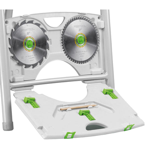 Festool Sägeblattgarage SGA mit 2 Sägeblättern und Zubehör, Hauptansicht der Aufbewahrungslösung für CS 50