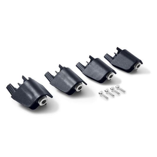 Festool Erhöhung EH-SYS-SYM 70 Zwischenfüße Set mit vier schwarzen Füßen und Montageschrauben.