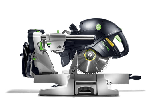 Festool KAPEX KS 120 REB-Set-UG Kapp-Zugsäge mit Untergestell und Doppellaser-Markierung.