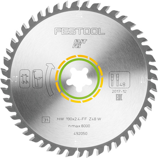 Festool Kreissägeblatt HW 190x2.4 WOOD FINE CUT mit 48 Zähnen aus Hartmetall für Feinschnitte in Holz und Platten