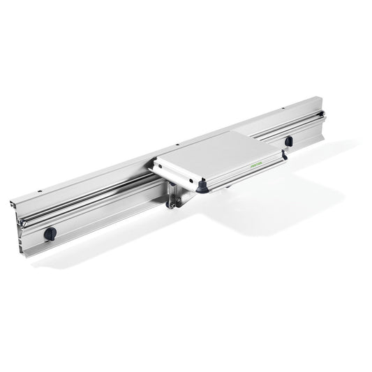 Festool Schiebetisch ST TKS 80 mit Kunststoffrollen und verstellbarem Schlitten für präzise Kappschnitte bis 820 mm.