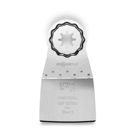 Festool Spachtel SSP 52/OSC mit Starlock Plus Aufnahme, Frontalansicht auf weißem Hintergrund.