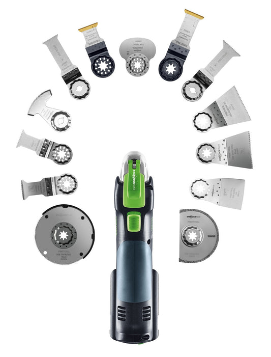 Festool Oscillator OSC mit Starlock Plus Zubehör, Sägeblättern und Schleiftellern im Überblick