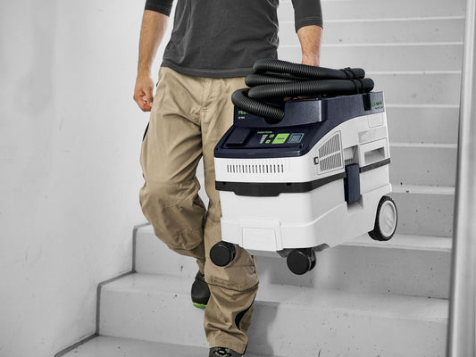 Festool CLEANTEC CT 15 Absaugmobil mit 15 l Behälter, transportiert auf Treppen durch Handgriff