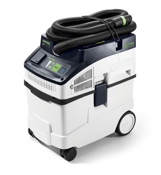 Festool CLEANTEC CT 25 Absaugmobil mit aufgerolltem Saugschlauch, Bedienfeld und Rollen