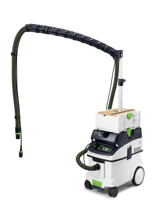 Festool Absaugarm CT-ASA FLX J mit Teleskoprohr und modularer Kettenglieder-Schlauchführung auf Absaugmobil.
