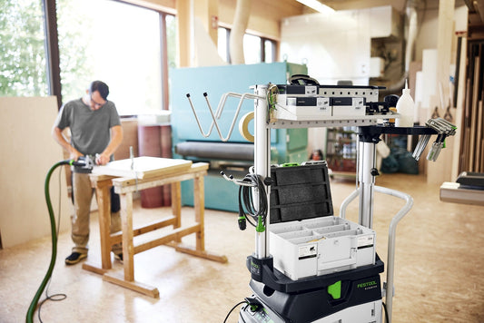 Festool Workcenter WCR 1000 T-LOC mobiler Arbeitsplatz mit Absauganlage in Werkstatt-Anwendung