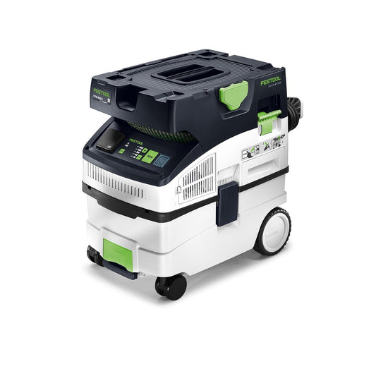 Festool Absaugmobil CLEANTEC CTM MIDI I mit Rollen, Bedienfeld und Staubklasse M Filter.