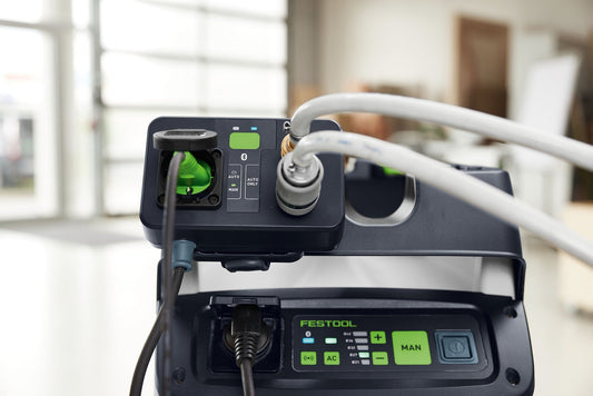 Festool Druckluftmodul DL I-CT mit Steuereinheit, Schlauchführung und Bluetooth-Verbindung zum Sauger