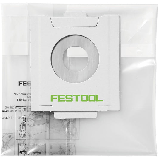 Festool Entsorgungssack PE-Material mit Verschlussschieber, Draufsicht Verpackung weiß grün