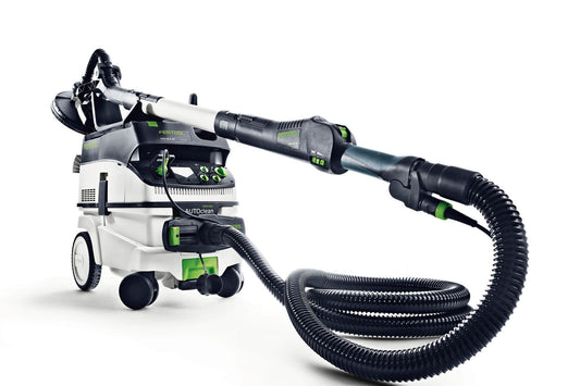 Festool Absauganlage mit Verschlussschieber PLANEX VS-CT AC und flexiblem Saugschlauch in Anwendung